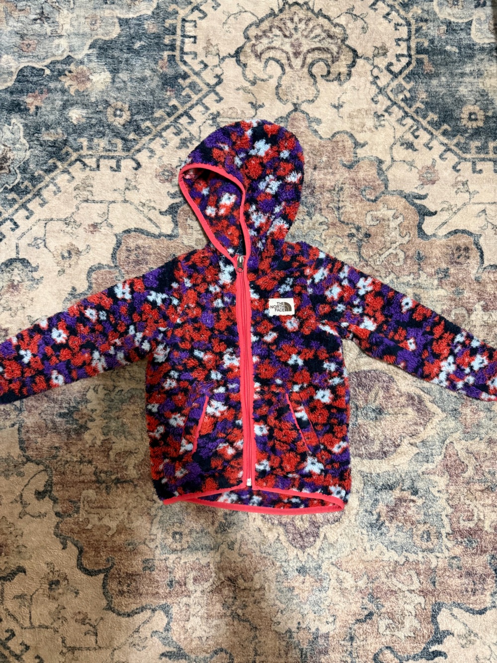 The North Face Kids Purple Red Floral Fleece Jacket with Hood
